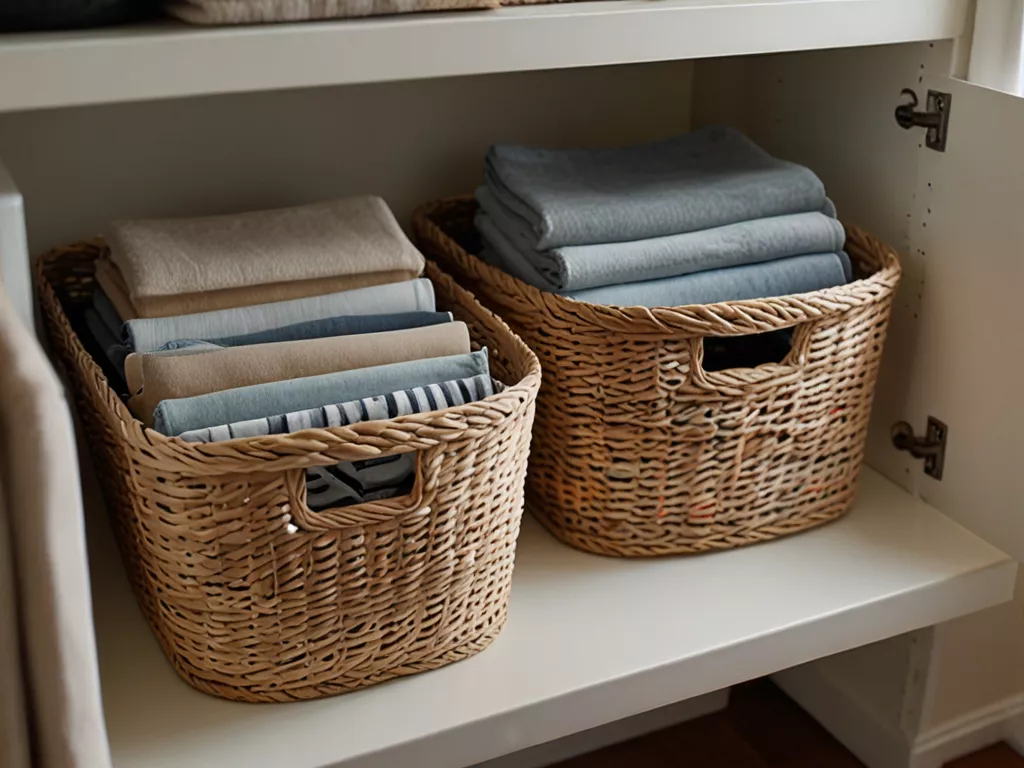 Detail van kastorganisatie met opbergmanden